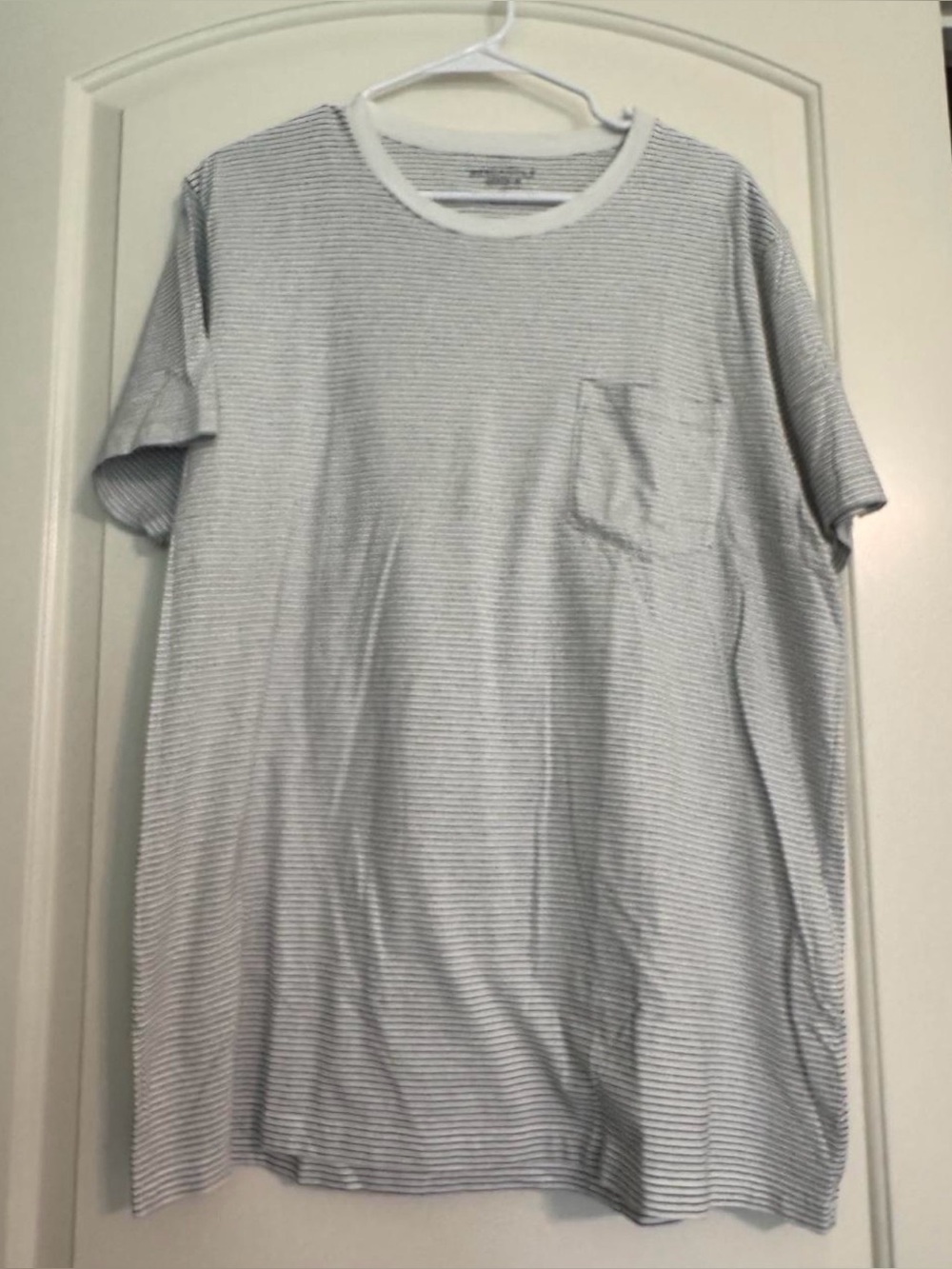 J. Crew Light Gray and White Striped Pocket Tee
